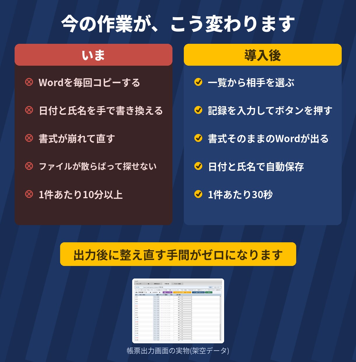 面談記録をWord帳票に自動出力するツール作ります 入力はボタン1つ。書式そのままのWordが出ます イメージ2