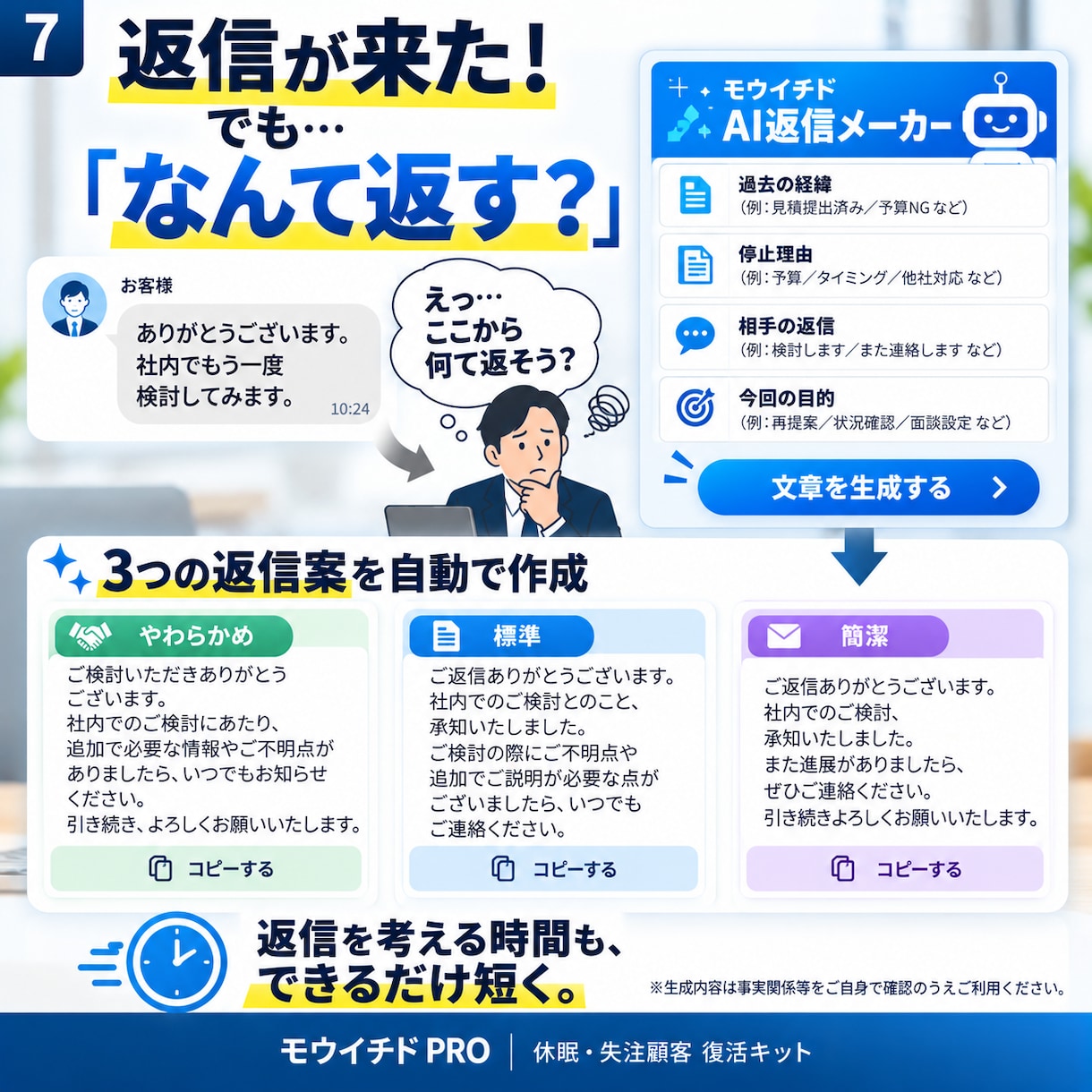 失注顧客・休眠顧客を売上に変えるツールを提供します 追客文150種＋優先順位判定＋90日フォローをこれ1つに イメージ7