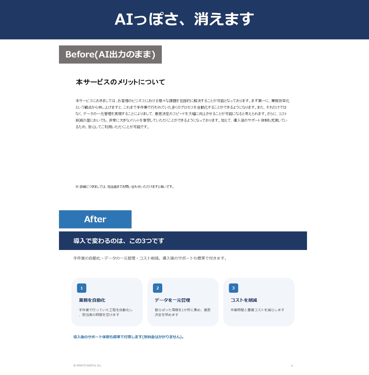 AIで作った資料を人の目で自然に整えます AIっぽさを消して、そのまま提出できる資料へ イメージ2