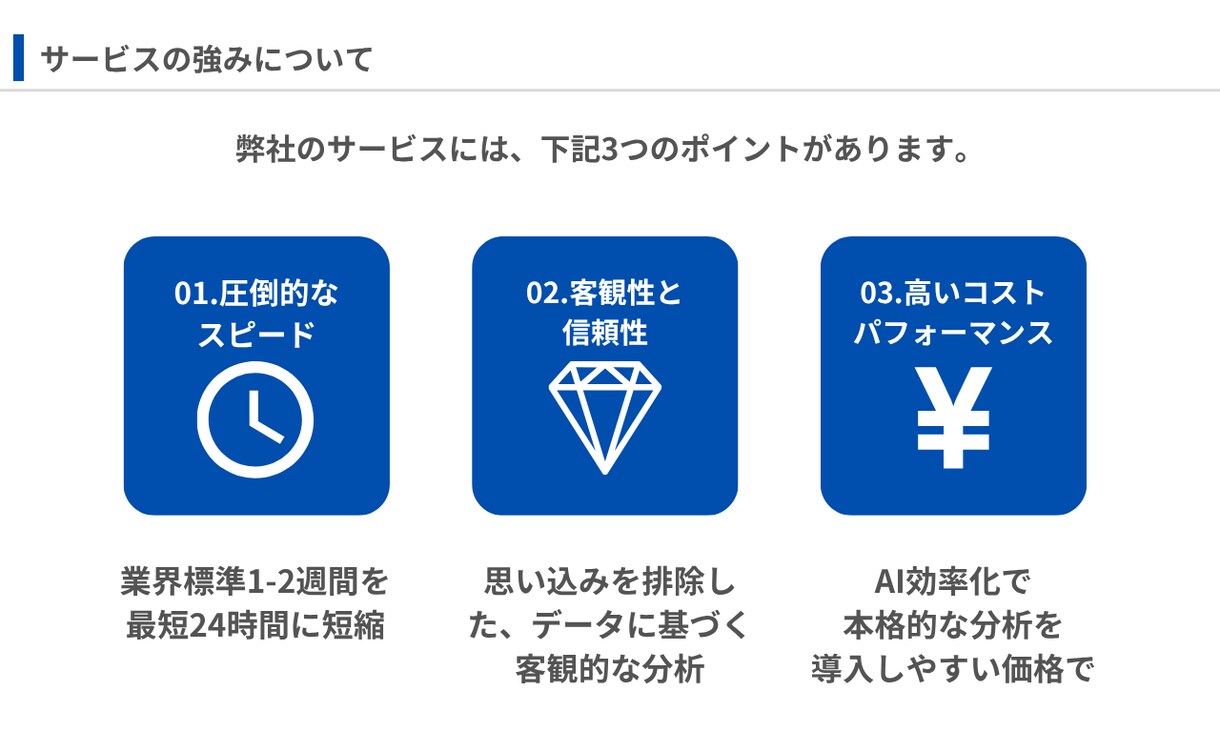 AIが市場調査・競合分析レポートを作成します データに基づき、あなたの事業の「次の一手」を照らします イメージ4