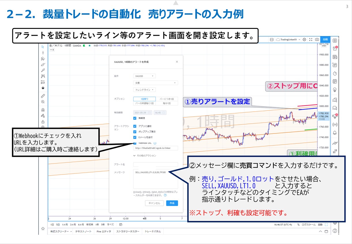TradingViewとMT4が連携出来ます トレーディングビューのアラートでMT4を操作できます イメージ4