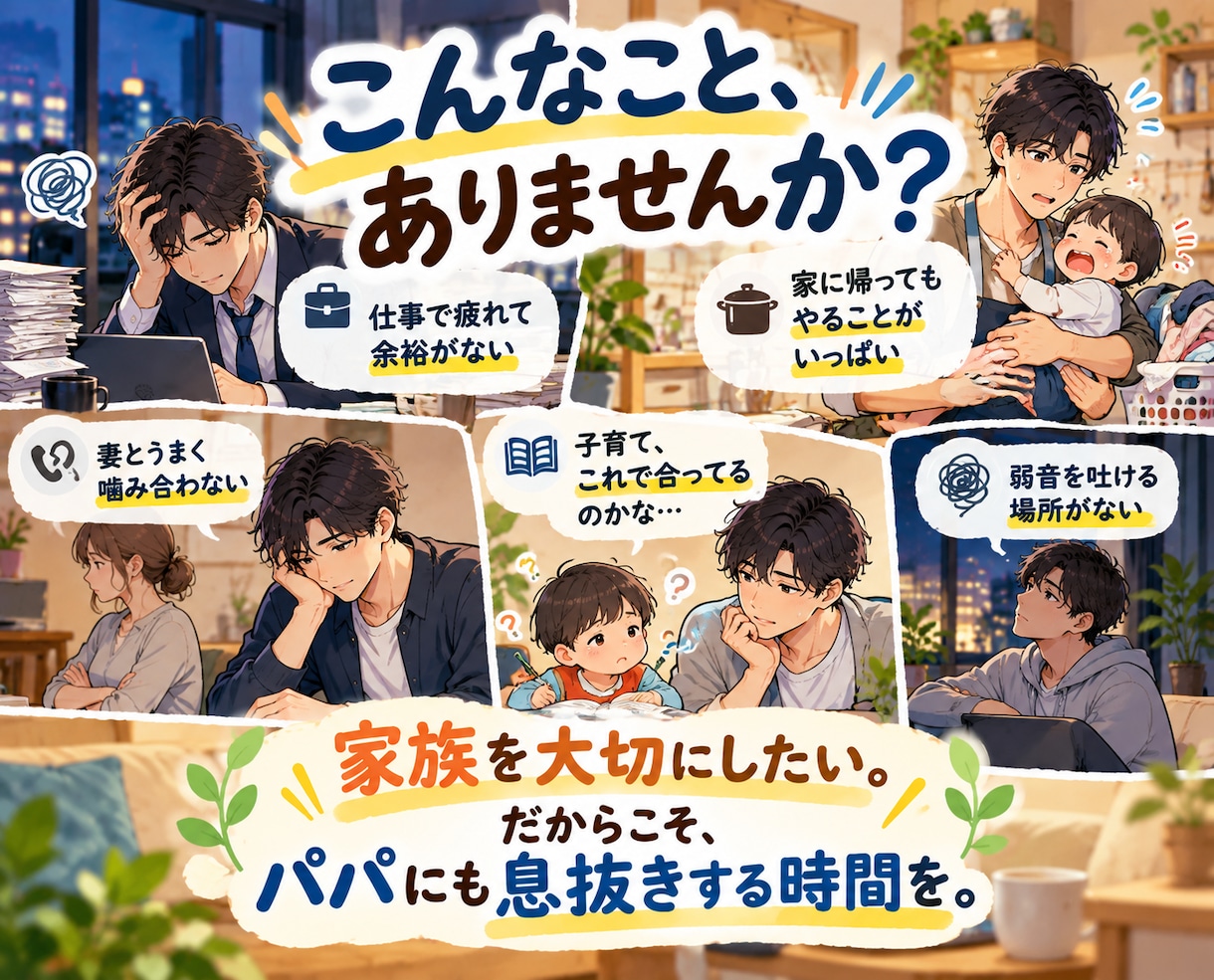 頑張るパパの気持ちを1時間チャットでお聴きします 愚痴／仕事／夫婦／育児♡まとまってなくてもOK イメージ2