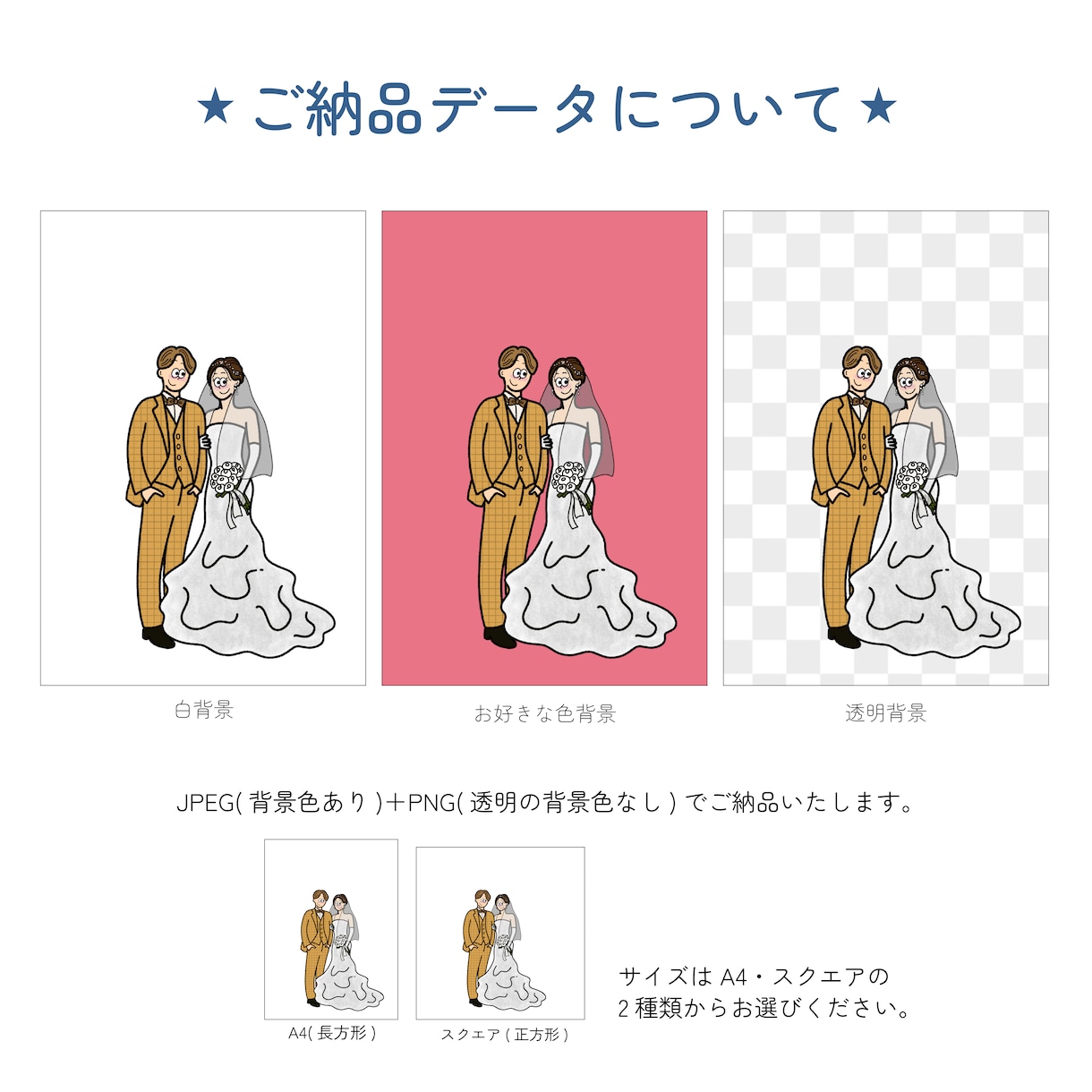 記念日や結婚式アイテムに♪かわいいイラスト描きます 飾れるおしゃれなイラストを！結婚式やギフト・記念日に イメージ3