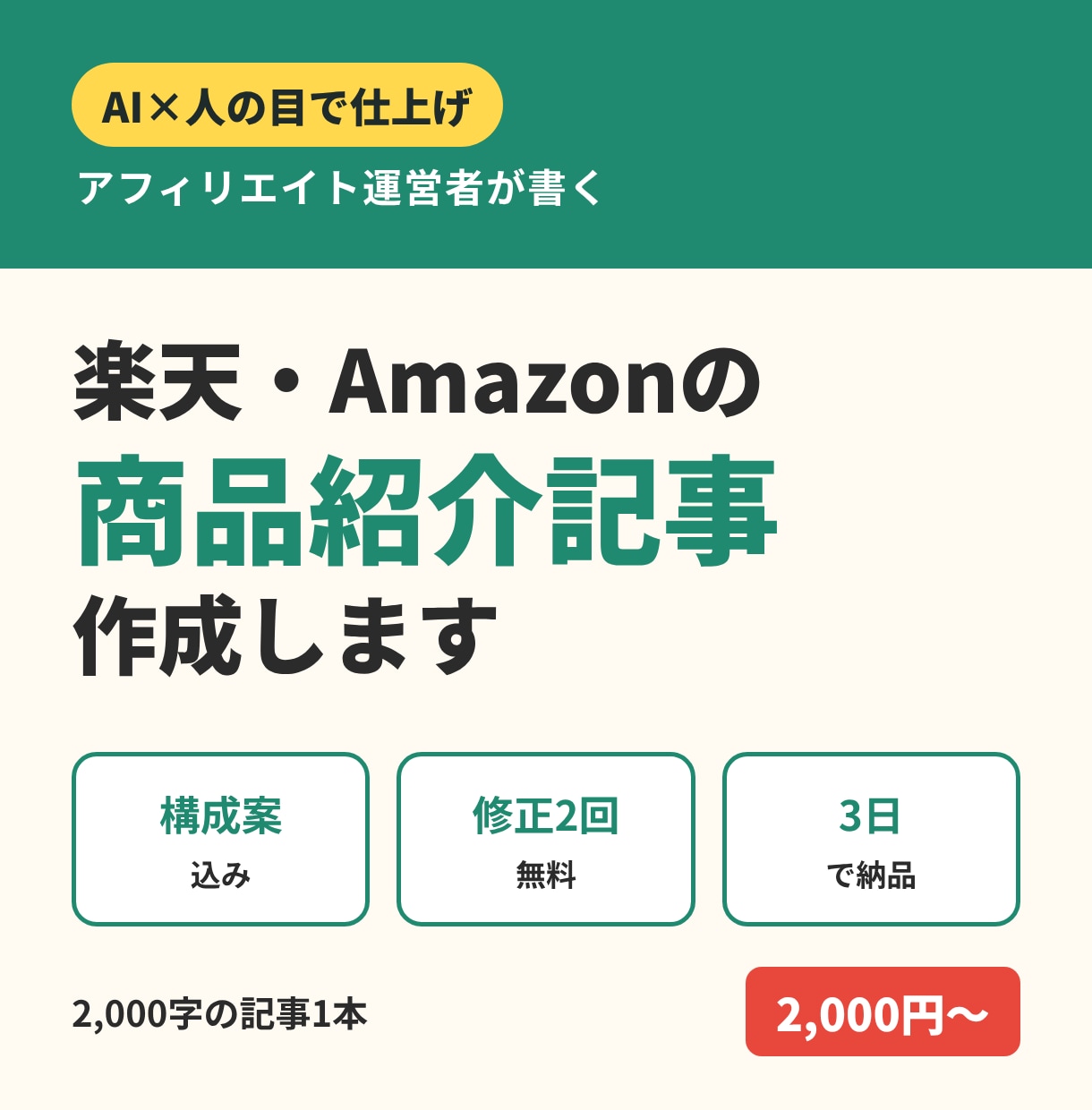 楽天・Amazonの商品紹介記事をAIで書きます アフィリエイト運営者が「買いたくなる」記事に仕上げます イメージ1