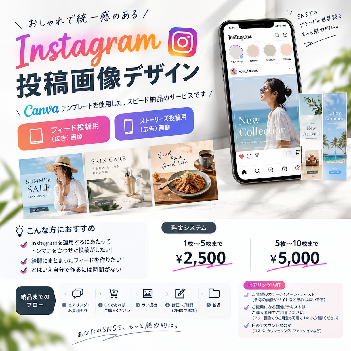 Canvaでインスタ投稿画像作成します テンプレ使用で爆速仕上げ！５枚まで同一料金！ イメージ1
