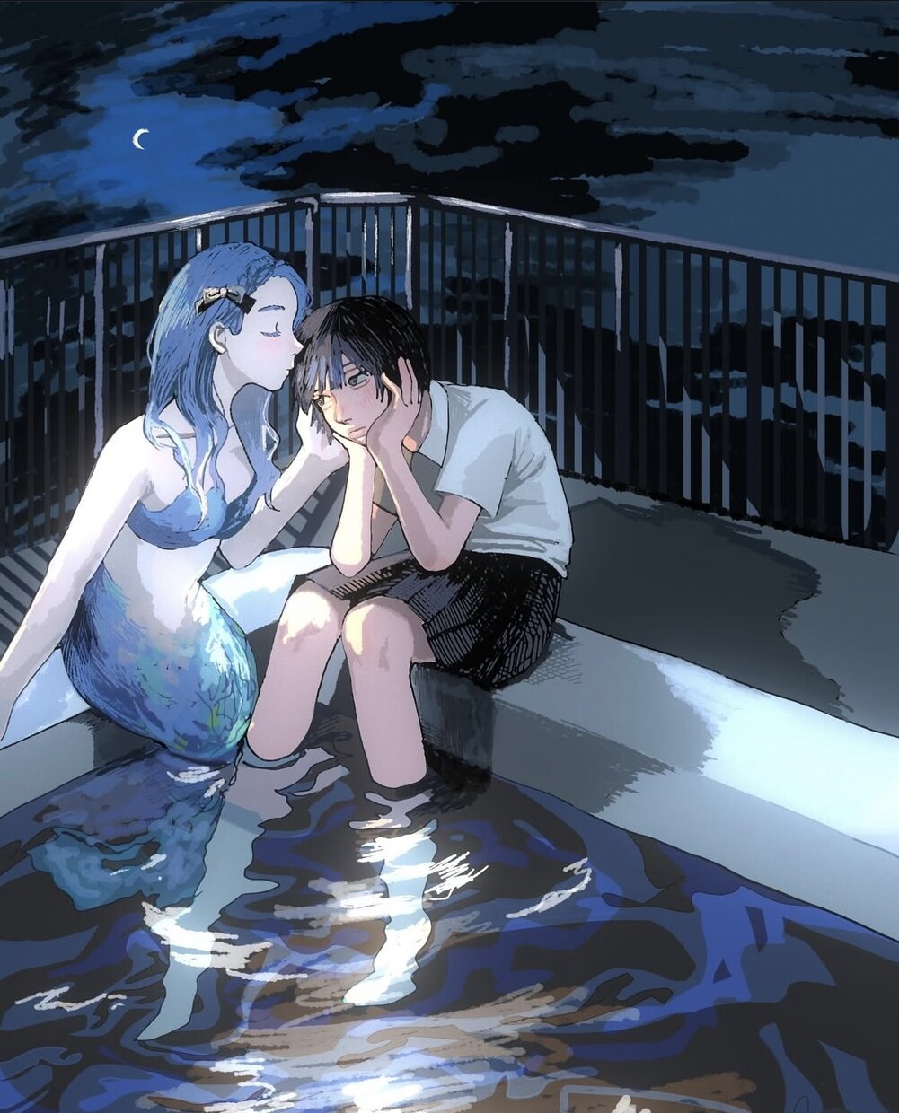 情緒的な雰囲気の一枚絵(背景有)を描きます 背景有りの一枚絵を、モノクロ・カラー両方で描きます。 イメージ1