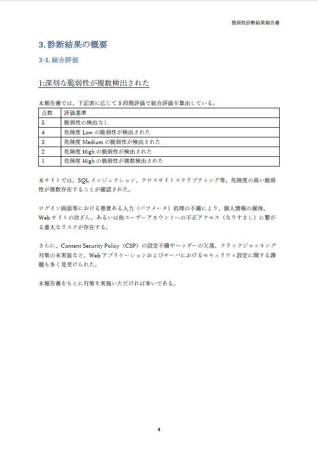 Webサイトの脆弱性を診断し、レポートにまとめます 誰でもわかりやすいレポートにまとめ、診断を支援します イメージ5
