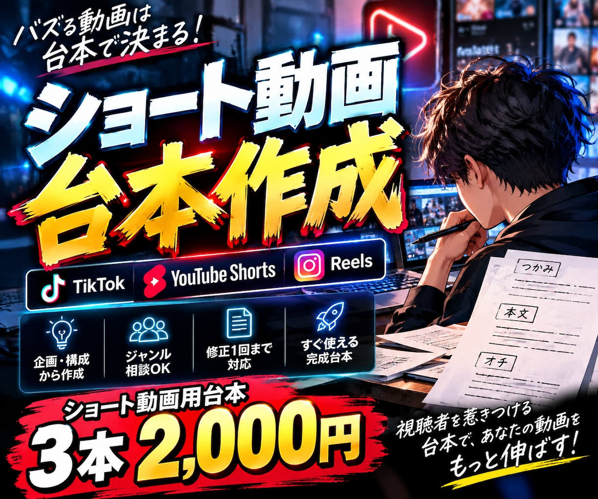 ショート動画の台本を作成します TikTok・YouTube Shorts向けに台本を作成 イメージ1