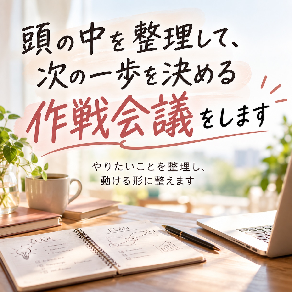 やりたいことを整理し、動ける形に整えます 頭の中を整理して、次の一歩を決める作戦会議 イメージ1