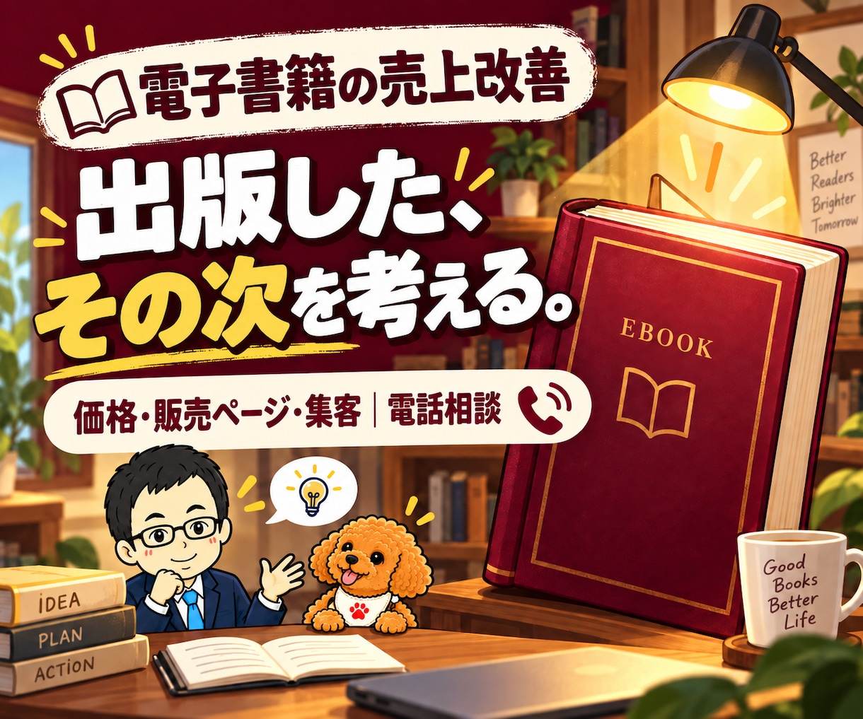 電子書籍の売上改善・AI活用を電話で相談できます 価格・販売ページ・集客導線を見直し、次の施策を整理 イメージ1