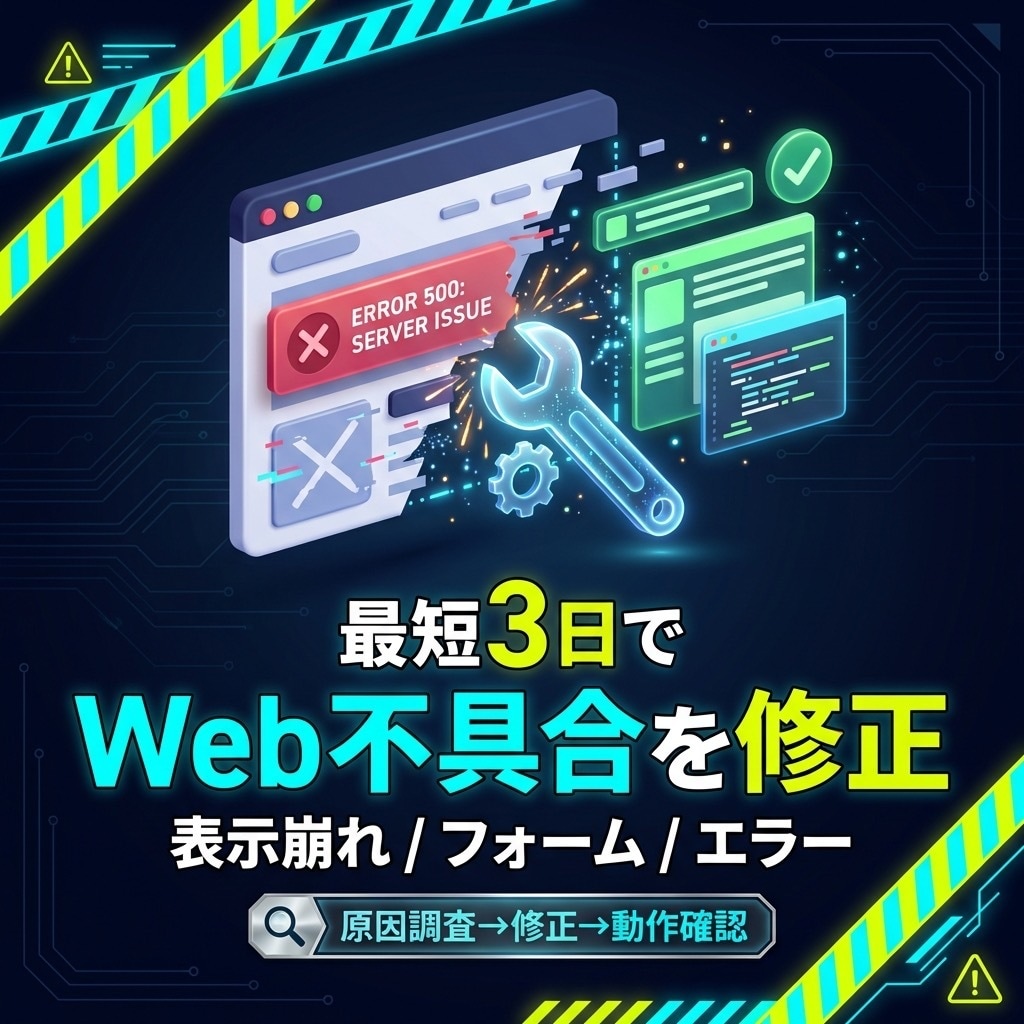 最短3日でWeb不具合を修正します 原因調査から丁寧に対応します！ イメージ1