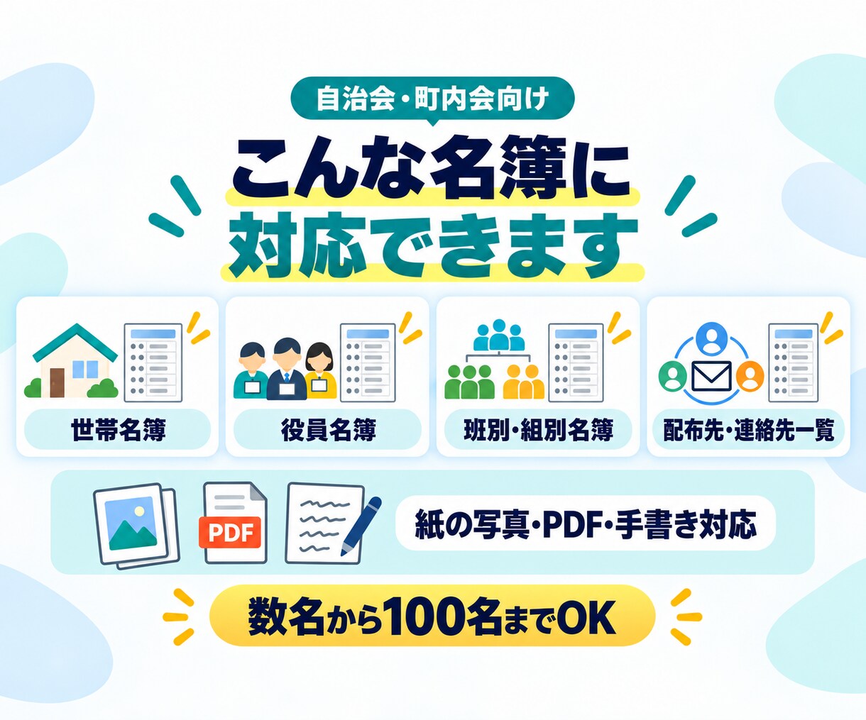 自治会・町内会の紙名簿をExcel化します 写真やPDFを送るだけ・100名まで1,500円 イメージ3