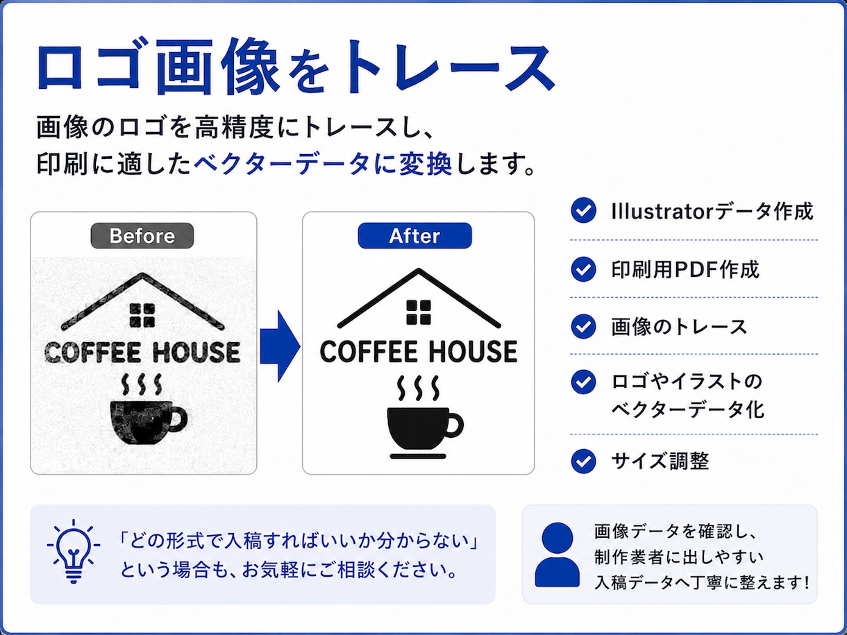 画像のロゴをイラストレータデータに変換します 名刺・チラシ・看板・Webで使えるロゴデータへ丁寧に整えます イメージ3