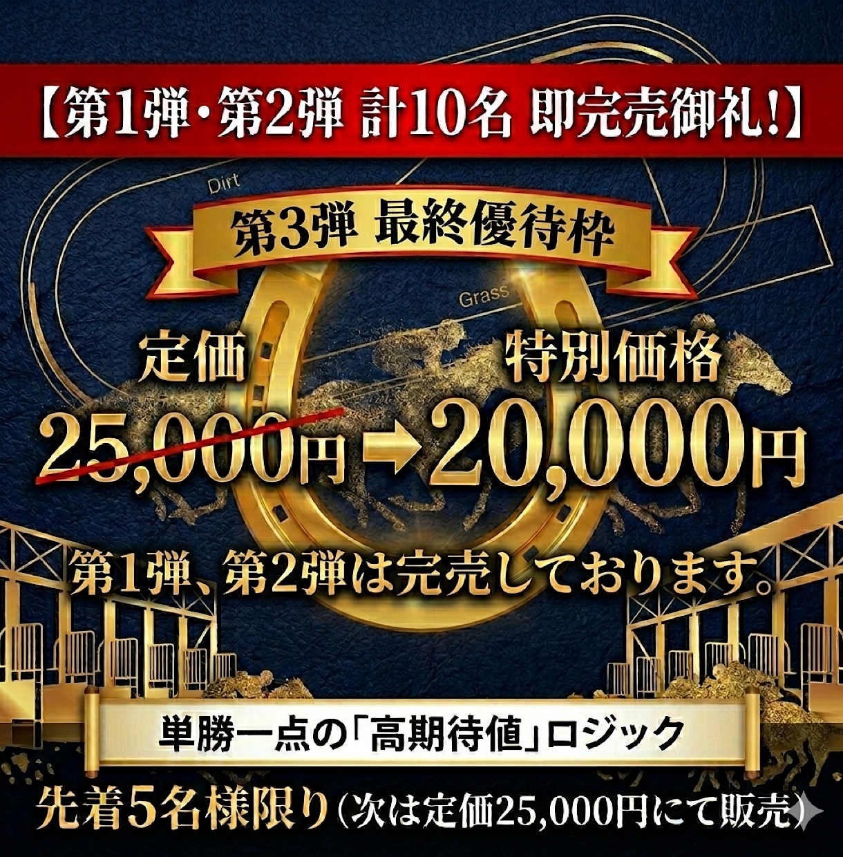 単勝一点で貫く「高期待値馬」選定スキルを伝授します 5名限定！感情を排し論理で射抜く。職人の「選馬眼」を完全継承 イメージ1