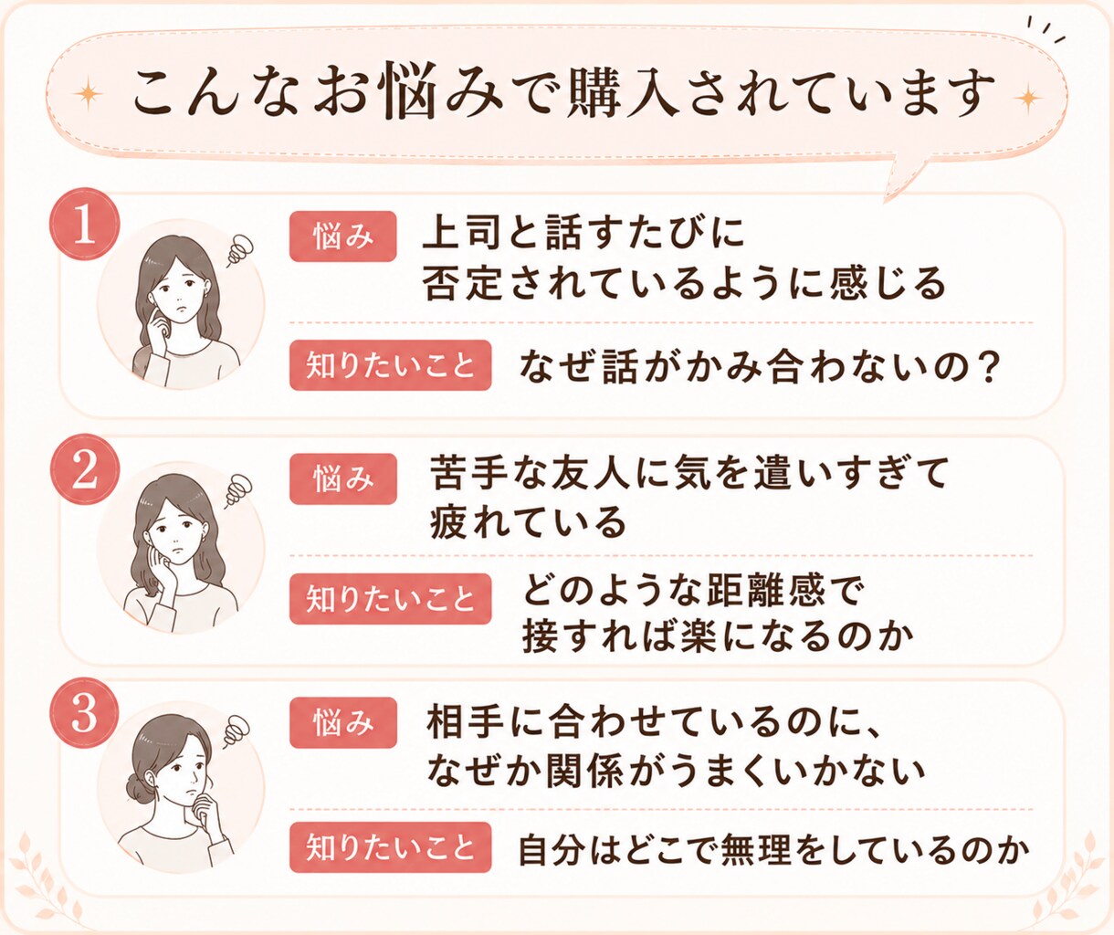 合わない人との人間関係が楽に！接し方を伝えます 職場・友人・家族のお悩み、なぜ？仲良くなれない理由を解消！ イメージ3