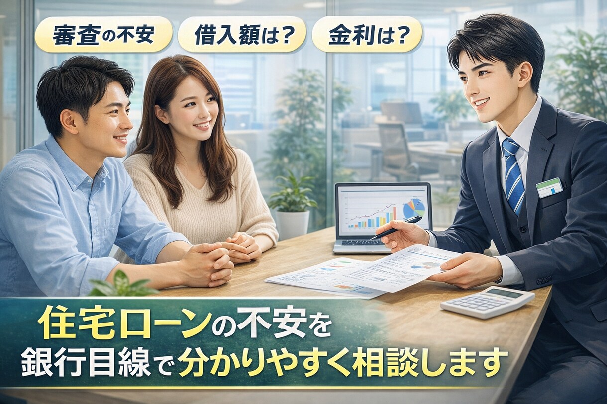 住宅ローン相談｜銀行目線で借入の不安を解消します 借入額・金利・審査の疑問にお答えします！ イメージ1