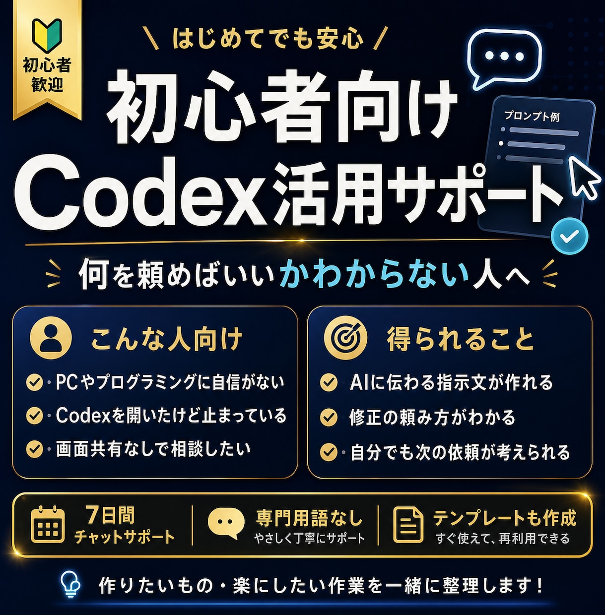 パソコン初心者のCodex活用を支えます 作りたいものをAIへの指示文に変える7日間伴走 イメージ1