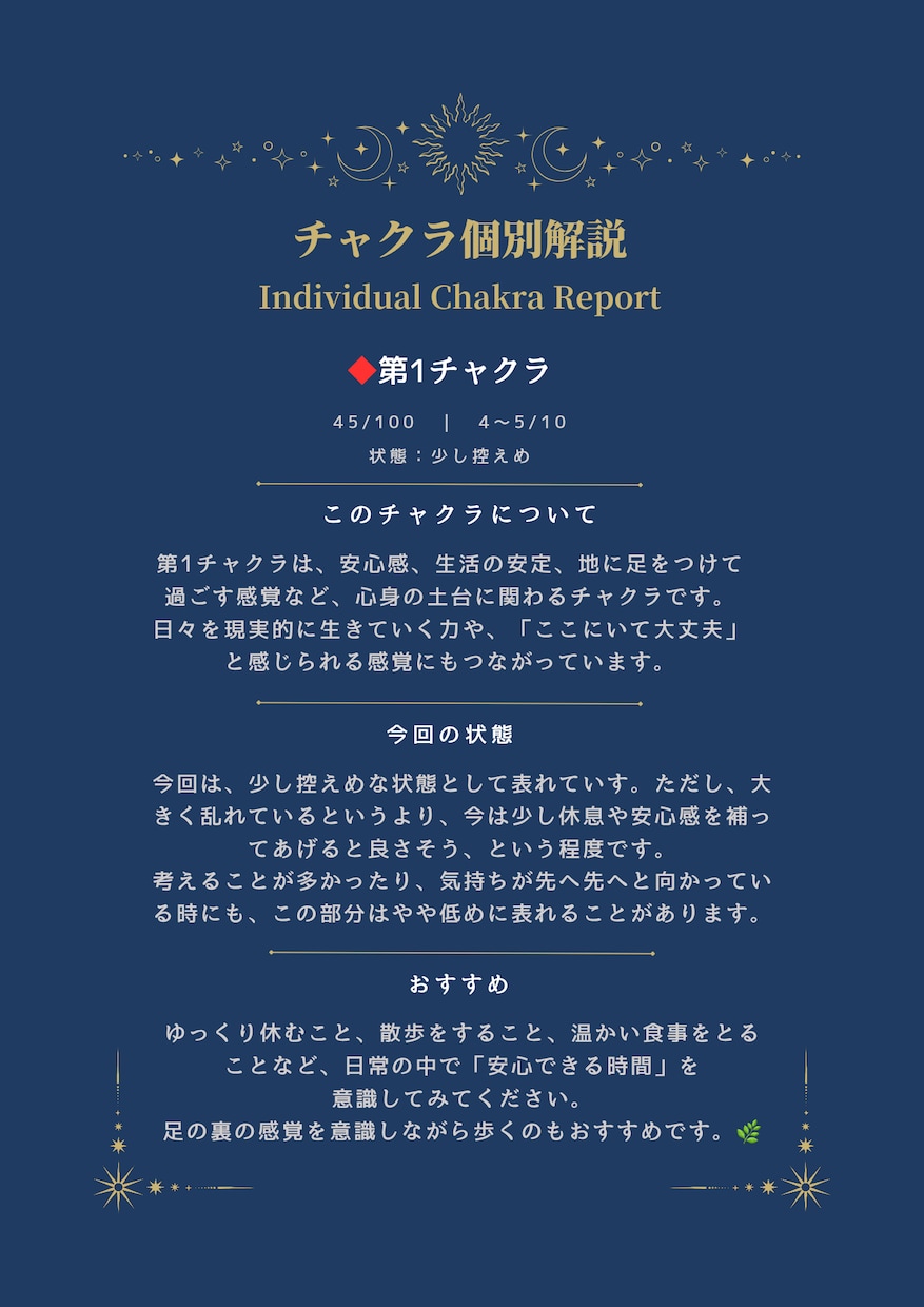今のあなたのチャクラ状態を数値でやさしく鑑定します 各チャクラを10段階で確認。今の状態と整え方をお伝えします。 イメージ4