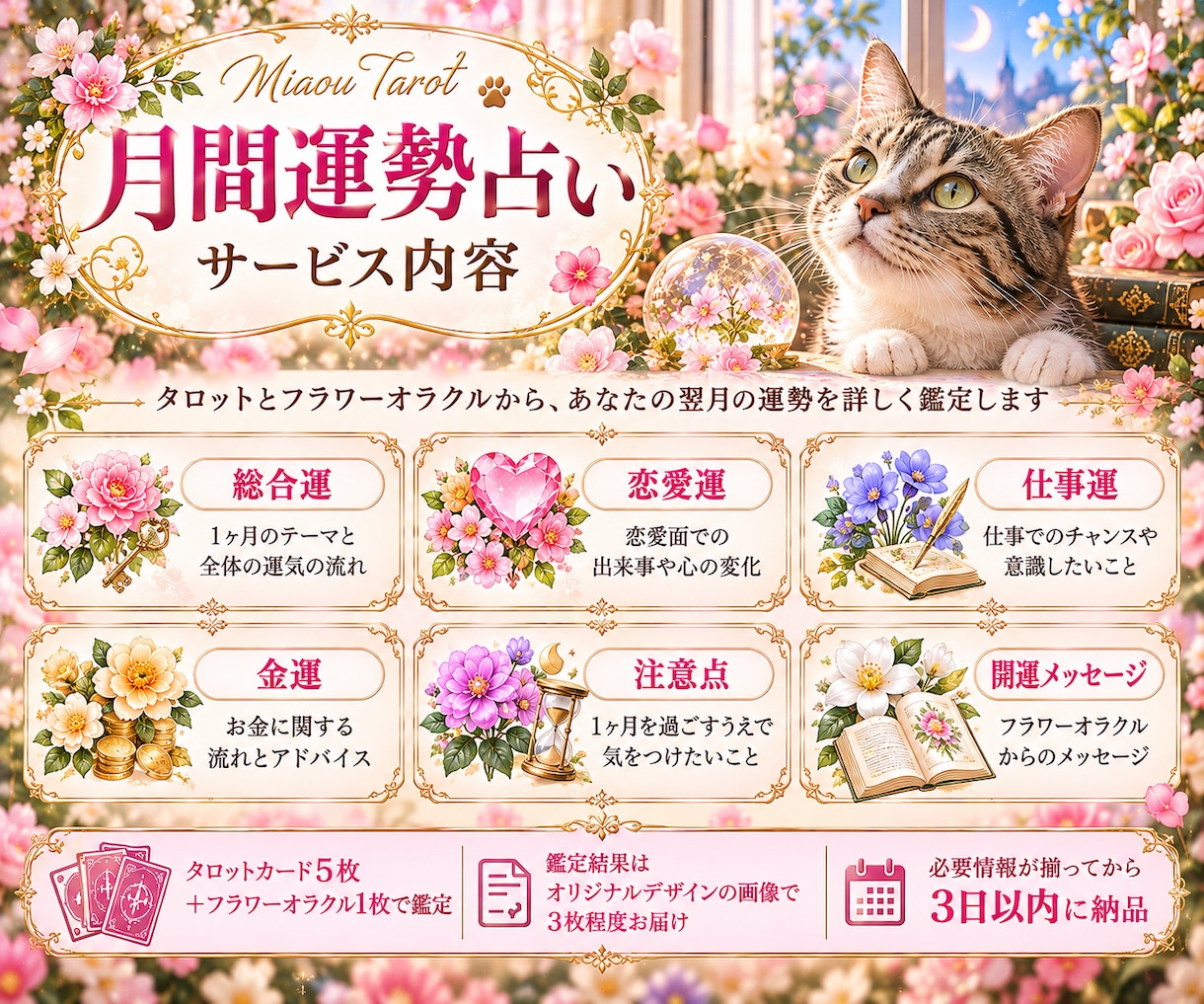 あなただけの翌月の運勢をタロットで占います 恋愛・仕事・金運まで、あなた専用の1ヶ月の運勢を丁寧に鑑定 イメージ2