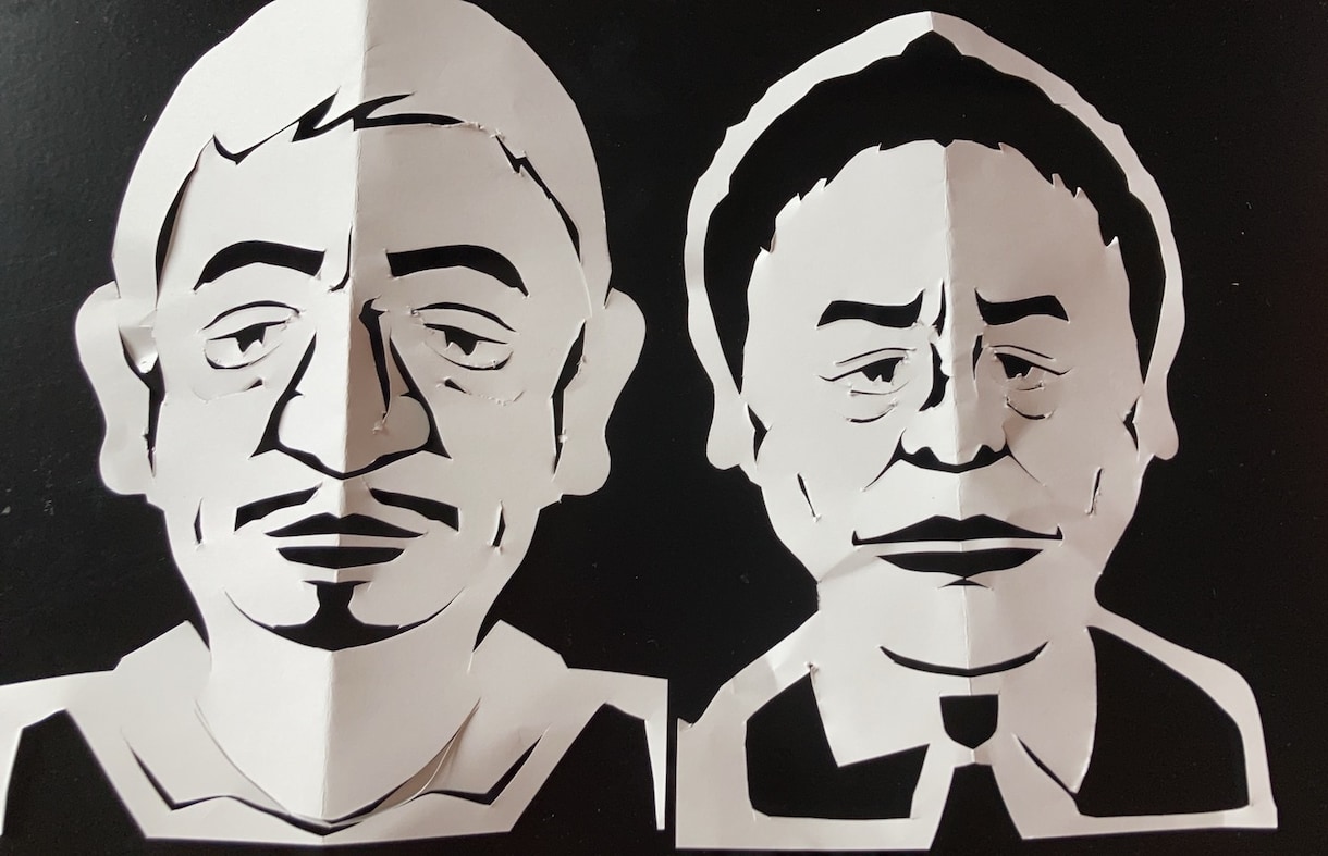 似顔絵切り絵「ペア」心を込めてお切り致します 福を呼び込む紙切り師 花房銀蝶 イメージ2