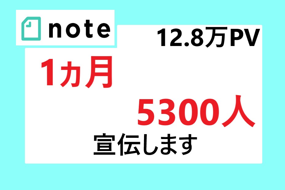 noteで1ヵ月あなたの商品・PRを宣伝します 12.8万PV、5328人に、あなたの文章そのまま宣伝します イメージ1