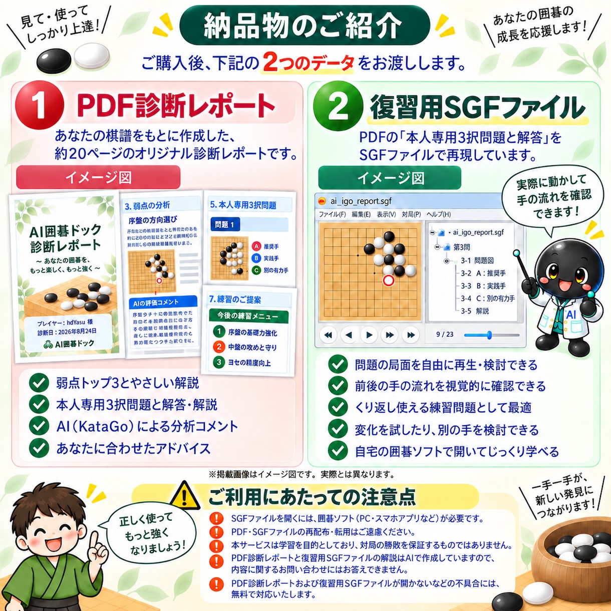 級位者向け｜囲碁10局をAI分析して課題を示します 20ページ前後のレポートとあなた専用の復習問題を納品します イメージ7