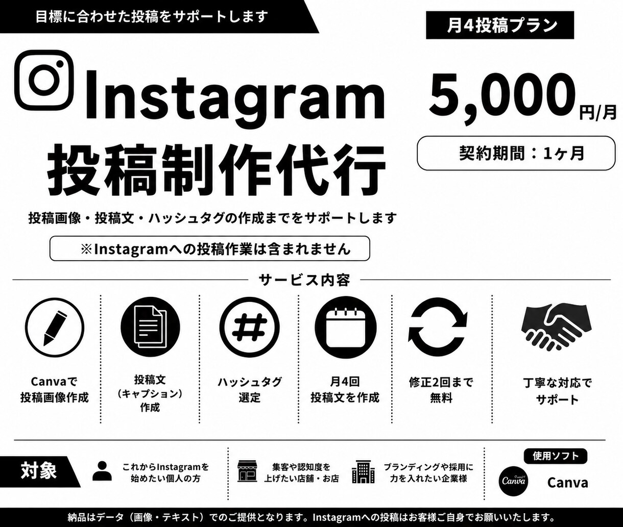 Instagram運用をサポートします 目的に合わせた投稿を丁寧に作成します イメージ1