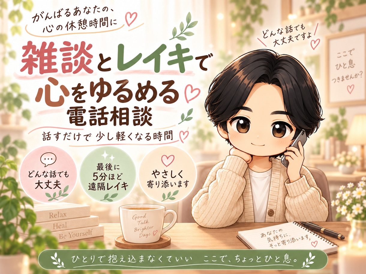 雑談とレイキで心をゆるめます 話すだけで少し軽くなる電話相談 イメージ1