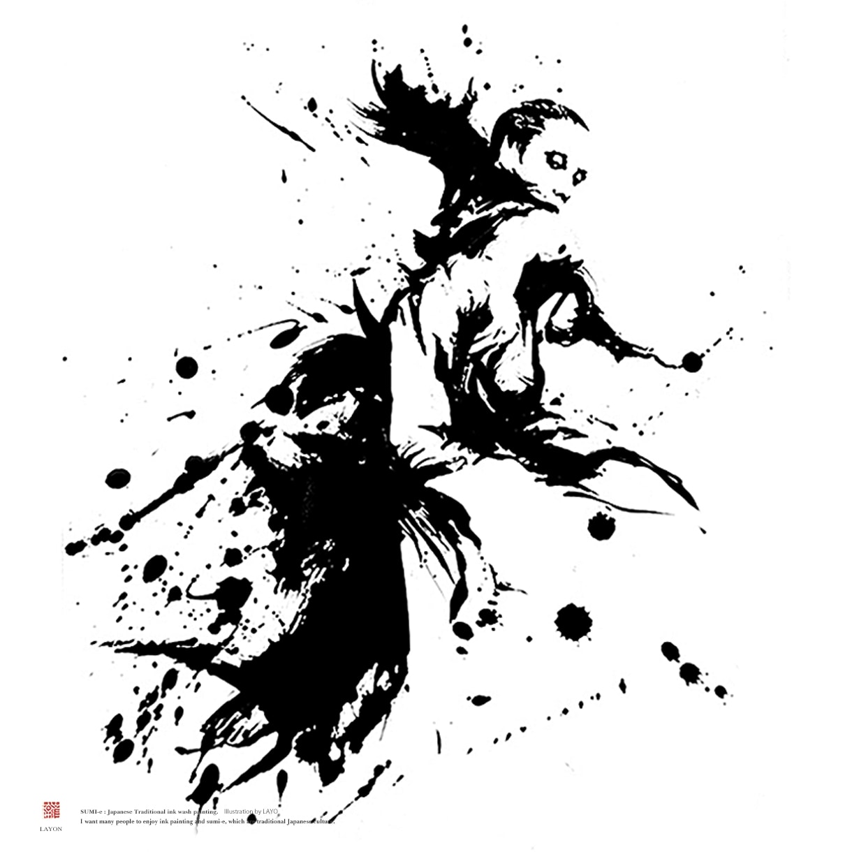 人物の【墨絵イラスト】を作画します 墨が放つ鮮やかなコントラスト。墨絵イラスト制作します。 イメージ7