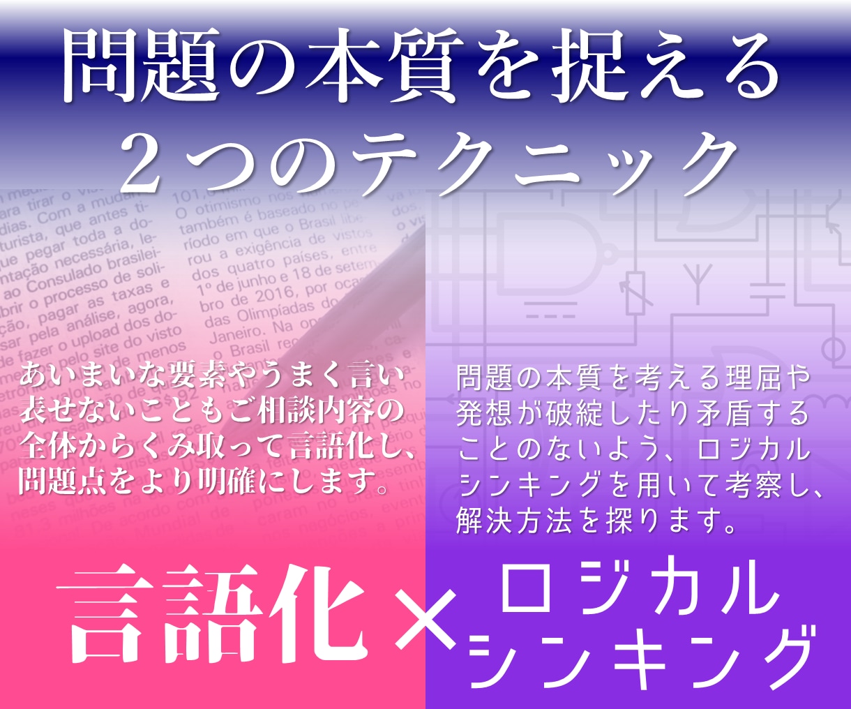 言語化＆論理的思考で、どんな悩みも解決に近けます お仕事やビジネスのお悩みを、根拠ある具体的な解決策でご提案！ イメージ2