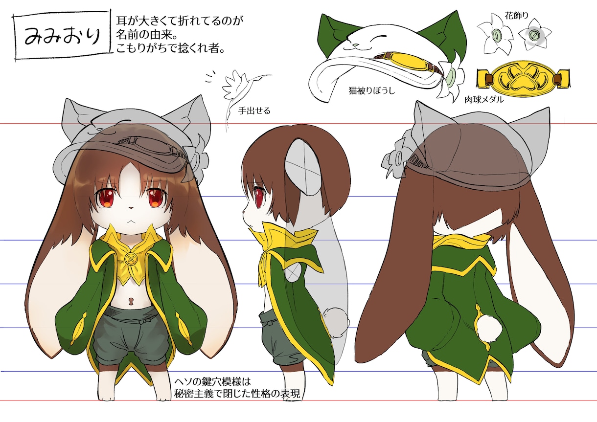 キャラクターのデザイン案を三面図にいたします モデリングや資料に必要なキャラクターの三面図作成 イメージ1