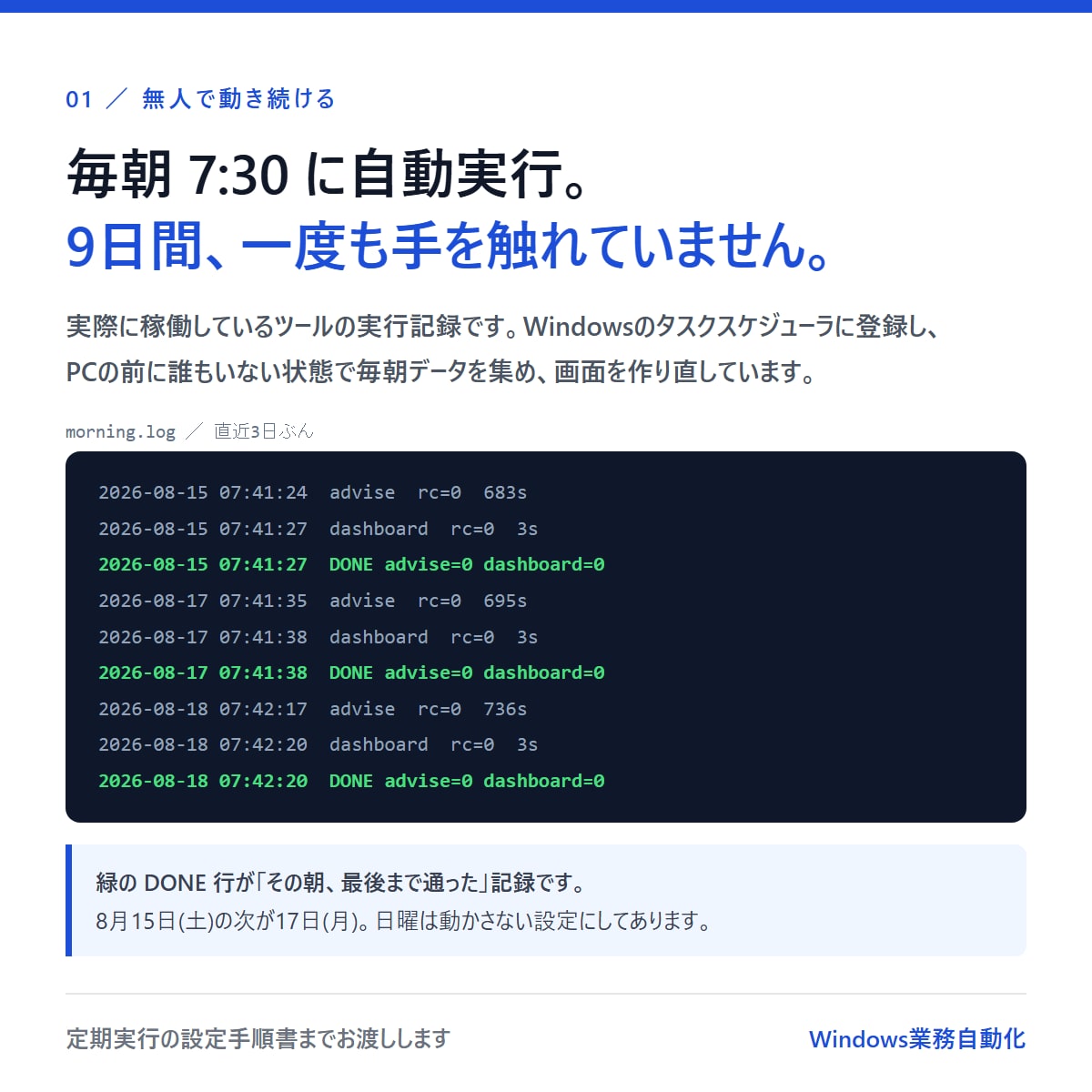 Windowsの定型作業を自動化ツールにします 無人で毎朝動く仕組みまで。定期実行の設定手順書つき イメージ2