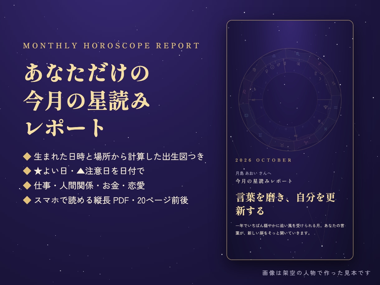 ホロスコープで今月の運勢とよい日を星読みします 生まれた瞬間の星から、今月の追い風と試練を日付で イメージ1