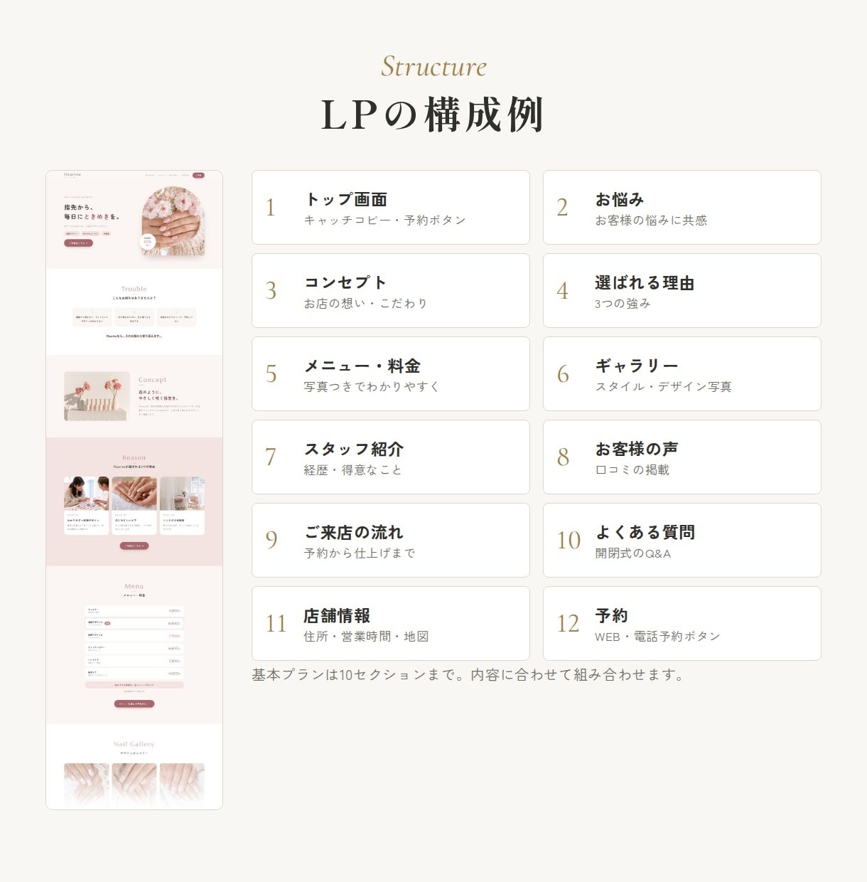美容室・ネイル・エステの上品なLP制作します はじめてでも安心｜お店の雰囲気が伝わる上品デザイン イメージ8
