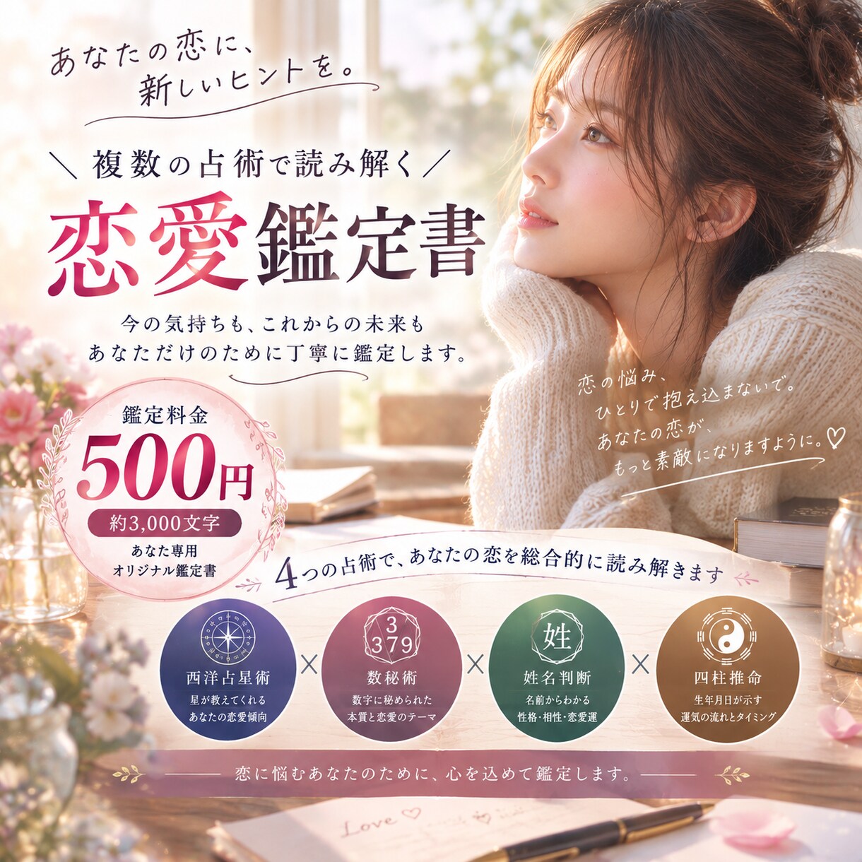 4つの占術であなたの恋愛を鑑定します 恋の迷いを4つの占術から多角的に読み解きます イメージ1