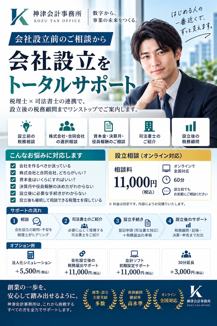 税理士が会社設立をサポートします 司法書士のご紹介から設立後の届出まで対応 イメージ1