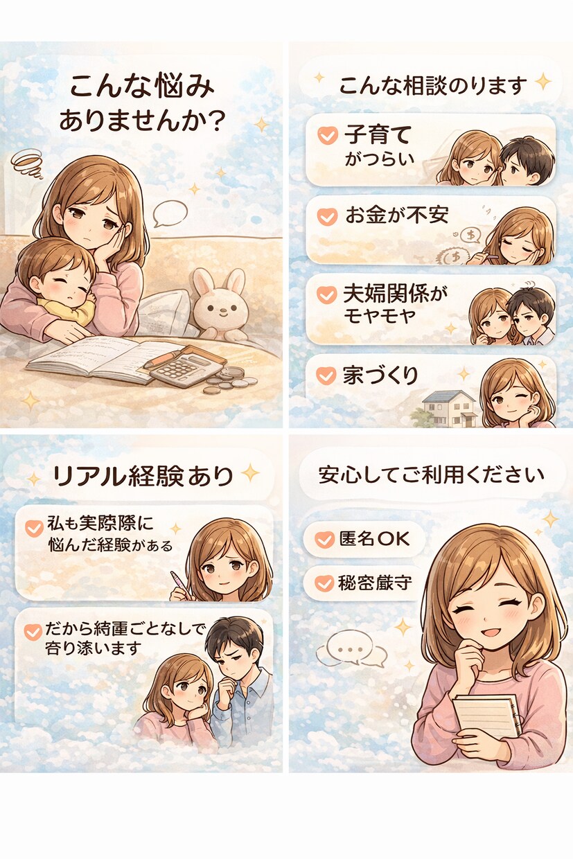 子育て・夫婦関係・お金の悩み聞きます 誰にも言えない悩み、安心して話せます イメージ1