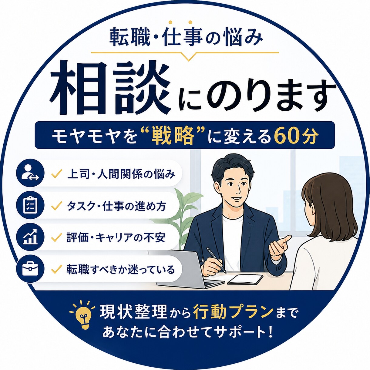 転職・仕事の悩みを整理し「最適な一手」を見つけます 貴方のモヤモヤを「戦略」に変える60分 イメージ1