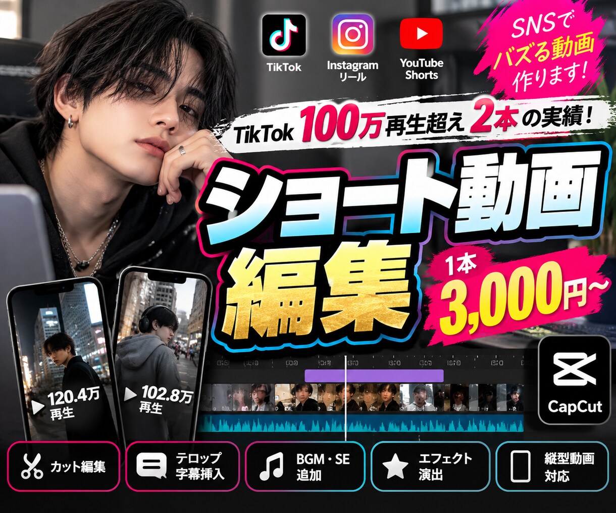 TikTokやリールのショート動画を編集します TikTok100万再生超え2本！テンポ良く丁寧に編集 イメージ1