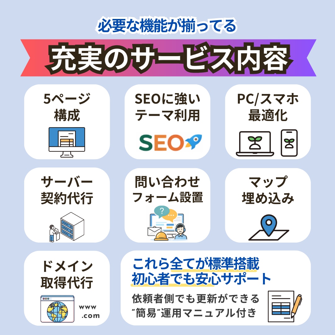 累計300件超！ココナラ最安でホームページ作ります サーバー・ドメイン取得も代行｜出品者ランク最高位プラチナ維持 イメージ2