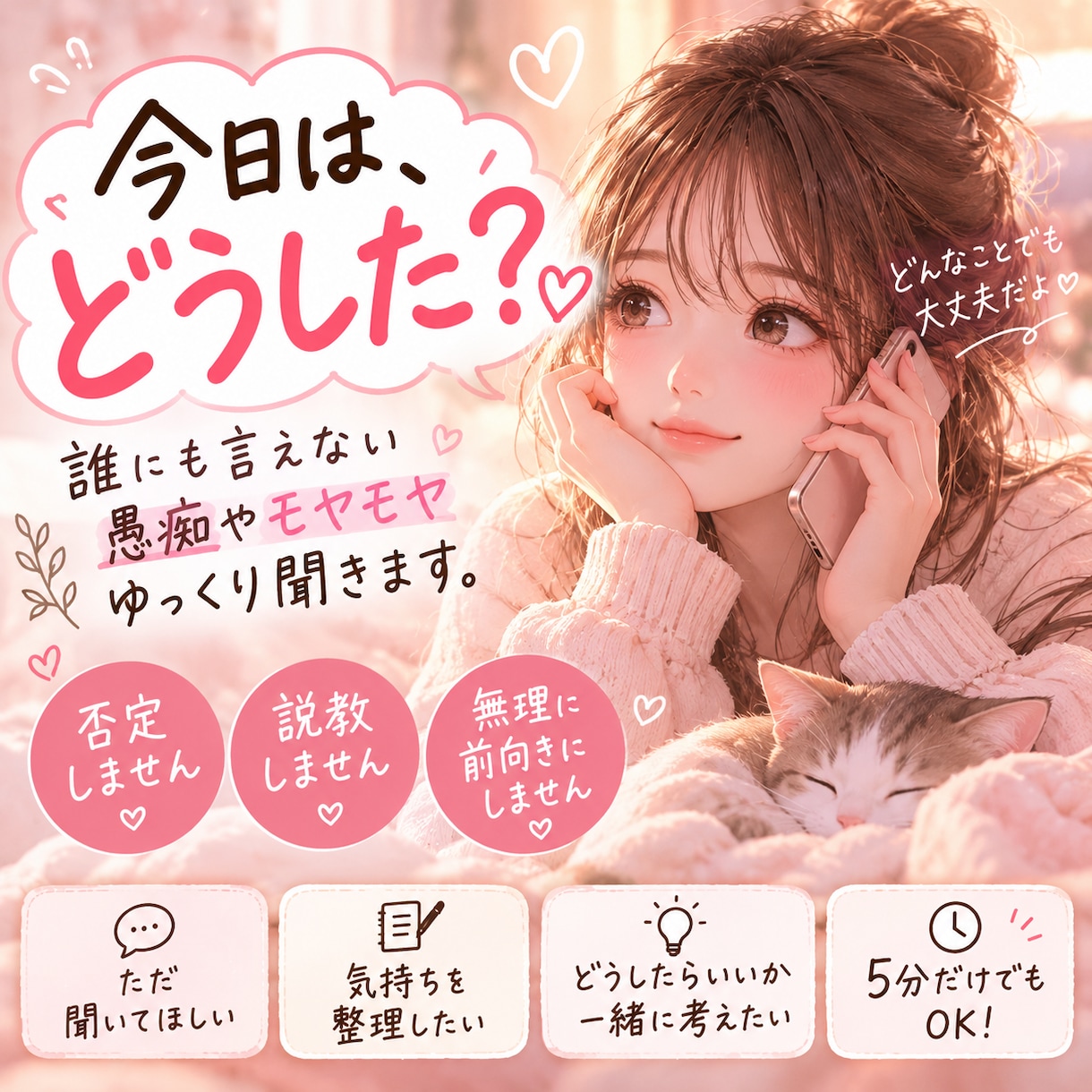誰にも言えない愚痴やモヤモヤ聞きます 『ねぇ、ちょっと聞いて！』そんな気軽なお電話大歓迎です イメージ1