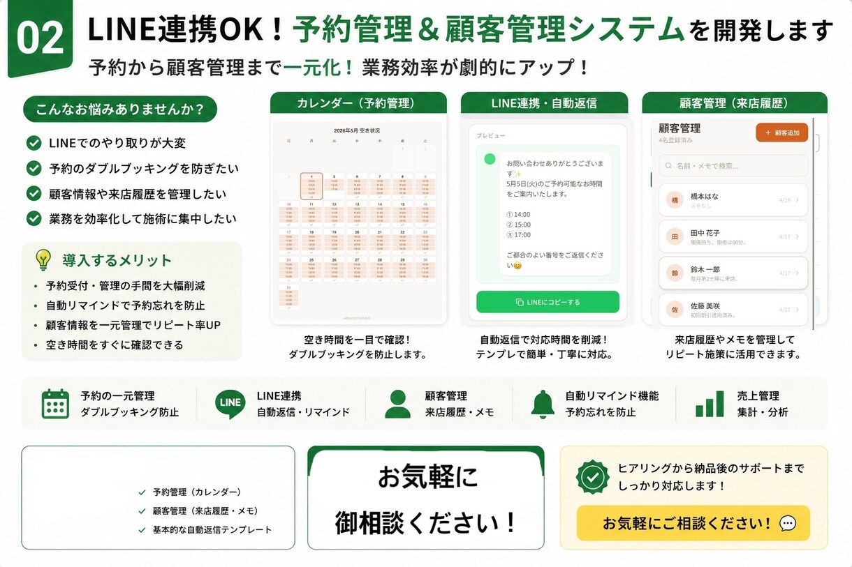 予約管理＆顧客管理システムを開発します 個人サロン・整体・美容室向けの予約管理システムを開発します。 イメージ1