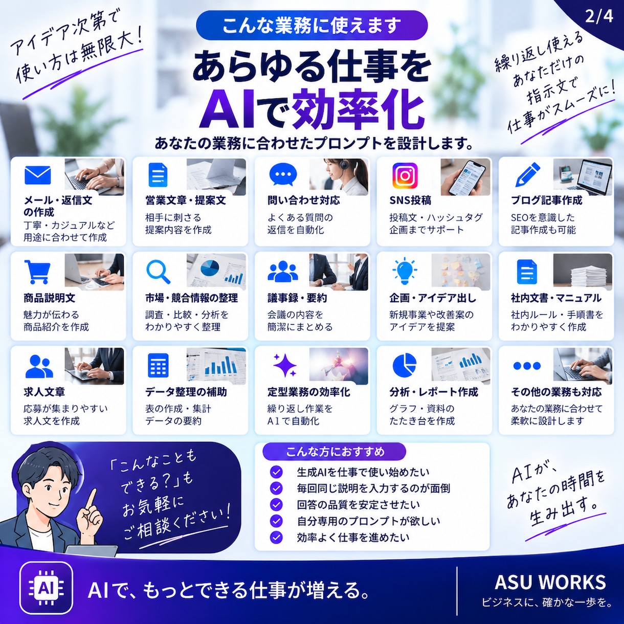 仕事専用のAIプロンプトをオーダーメイドします ChatGPT等を繰り返し使える業務専用の指示文に設計 イメージ2
