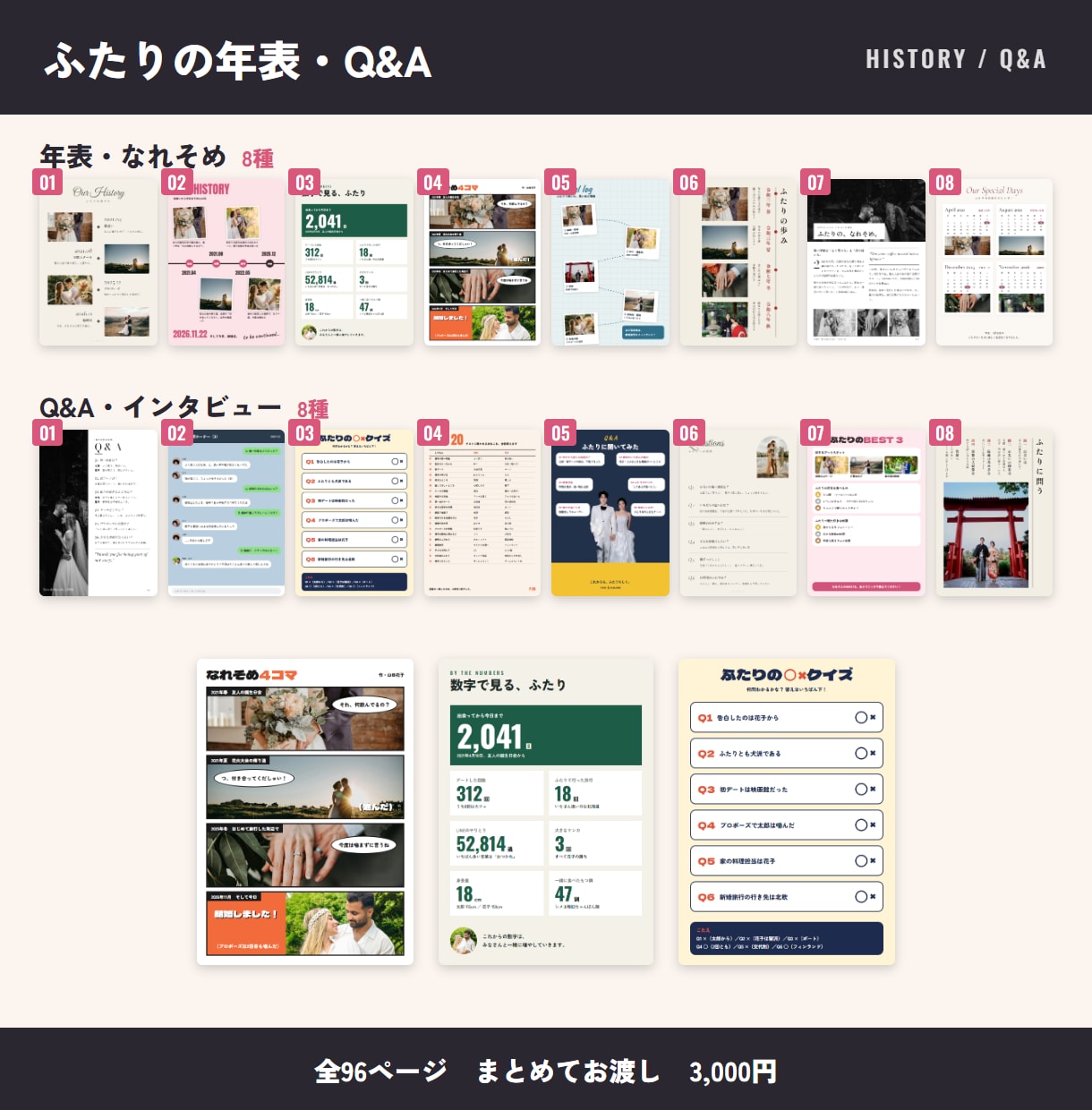 全96ページ納品｜結婚式プロフィールブック作れます Canvaで編集◎和風・雑誌風・縦書きも｜ガイド付き イメージ6