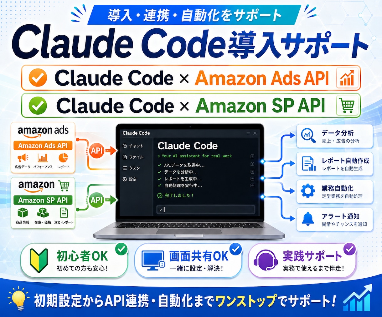 ClaudeとAmazonの連携をサポートします Claude Codeの導入からAmazon連携を支援します イメージ1