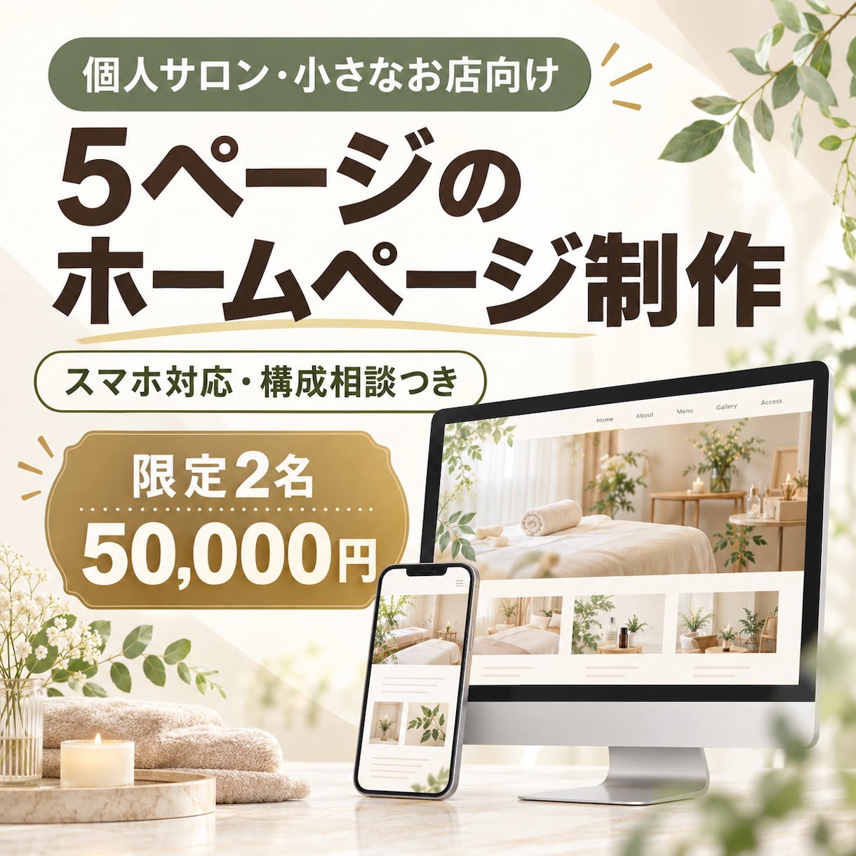 個人サロン・小さなお店のホームページを作ります 文章や構成が決まっていなくても大丈夫 イメージ1