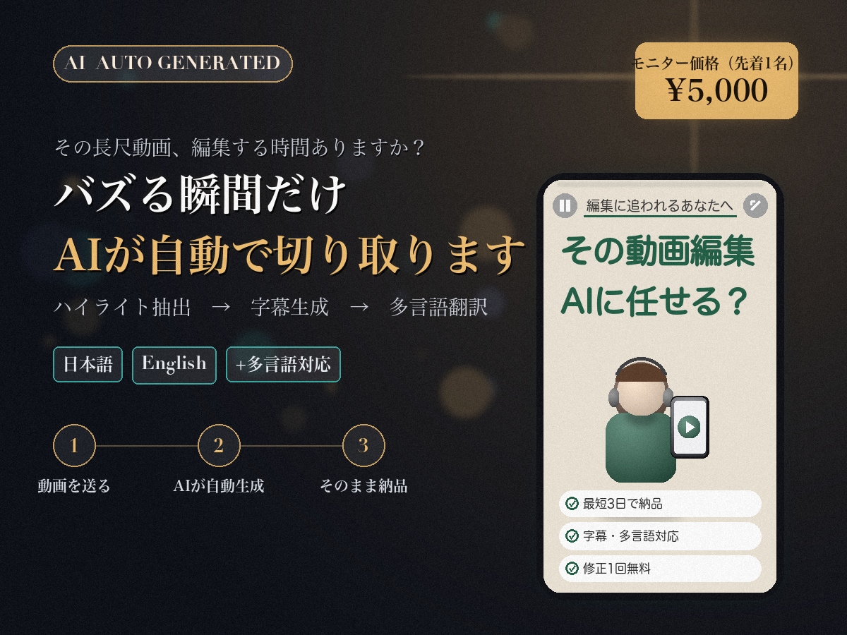長尺動画をバズる縦型ショート動画に編集します 【先着モニター価格】字幕・翻訳つき／編集の手間ゼロ イメージ1