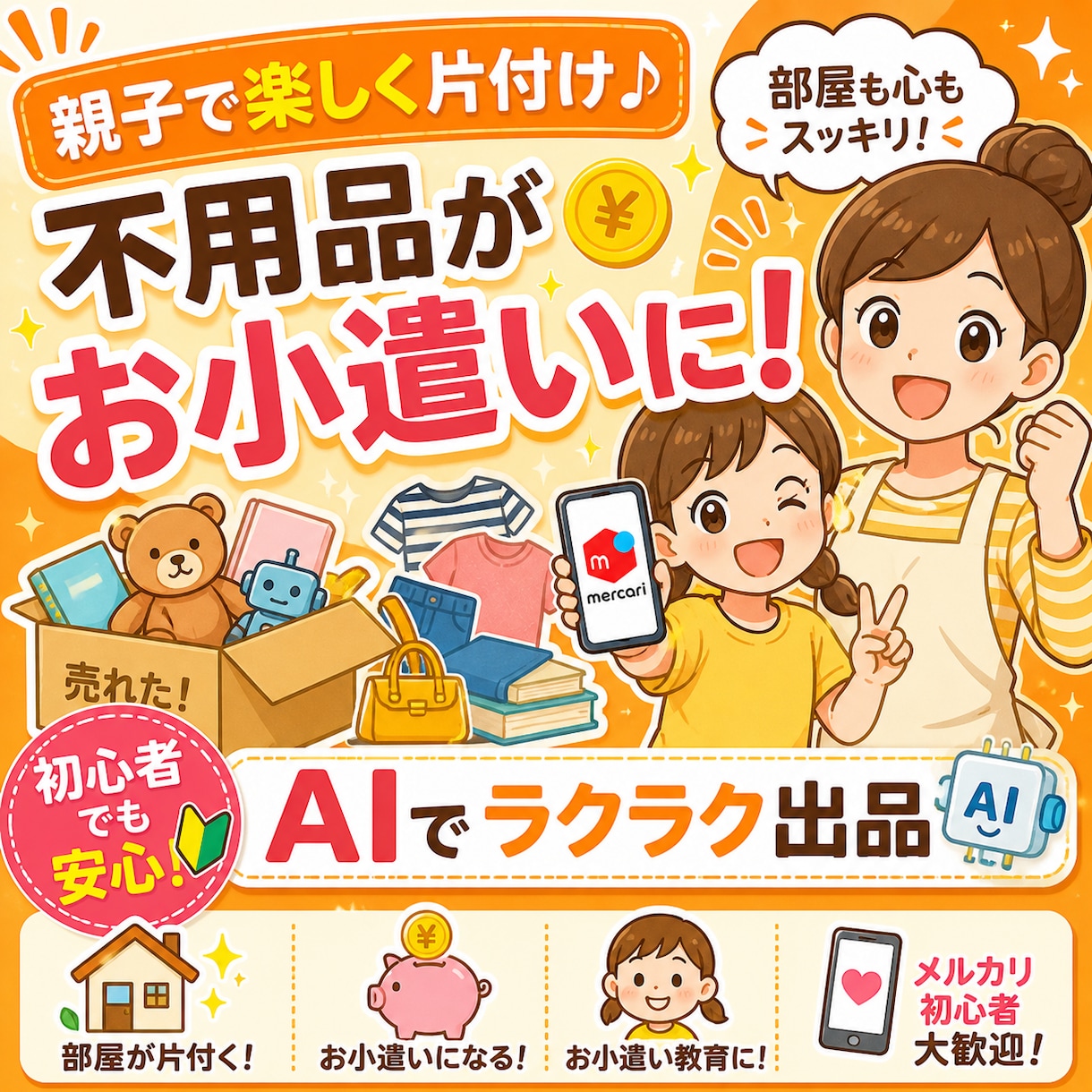 親子で楽しく不用品をお金に変える方法教えます AI活用で超簡単!片付け・メルカリ出品を初心者向けにサポート イメージ1