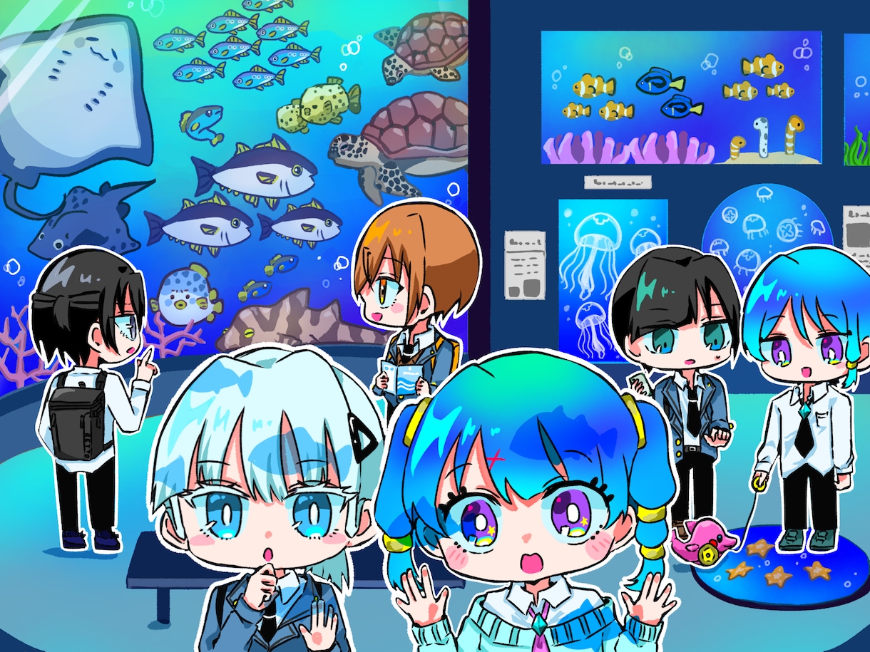 最大10人まで背景有りのミニキャラ一枚絵を描きます 生き生きとしたキャラクター達を描きます！ イメージ1