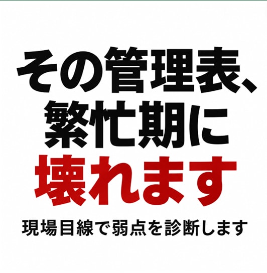 その管理表、現場目線で弱点を診断します 元のファイルを作り直さず今お使いの表のままで！ イメージ1